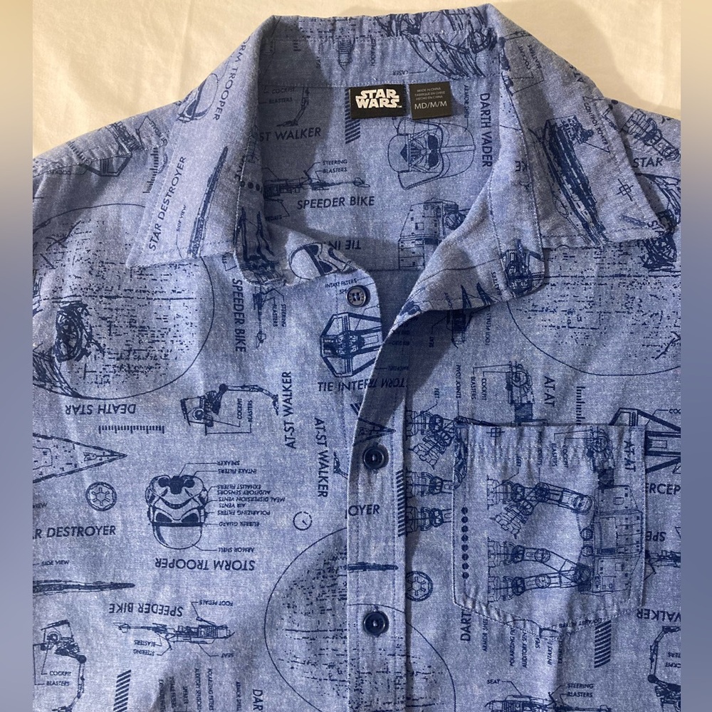 Star Wars Blue‎ Print Men's Shirt size M